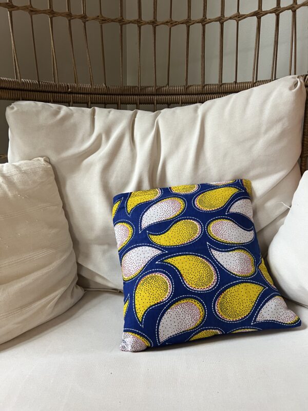 Throw Pillowcase – Senegalese Wax Fabric - Blue with Lemon Drops