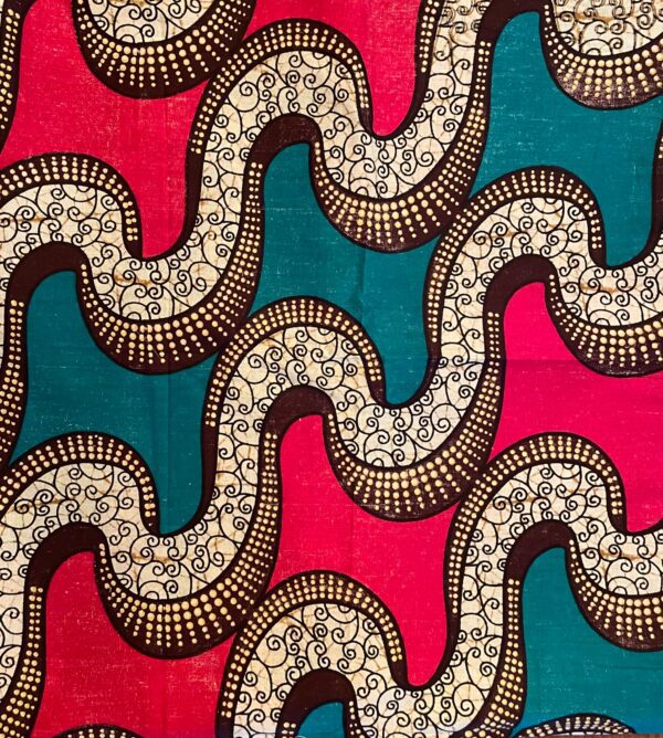 Unhemmed Fabric for Pagnes or Tablecloth (Red &Teal Snake Pattern)