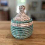 Small basket in seafoam and teal, with lid