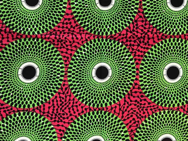 Senegalese Fabric for Pagnes or Classroom Bulletin Board (Green Circles with Pink Pattern) (2 Meters)