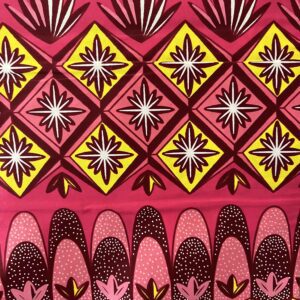 Senegalese Fabric for Pagnes or Classroom Bulletin Board (Pink with Lotus and Yellow Star Pattern) (2-6 Meters)