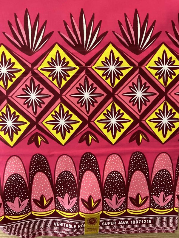 Senegalese Fabric for Pagnes or Classroom Bulletin Board (Pink with Lotus and Yellow Star Pattern) (2-6 Meters)