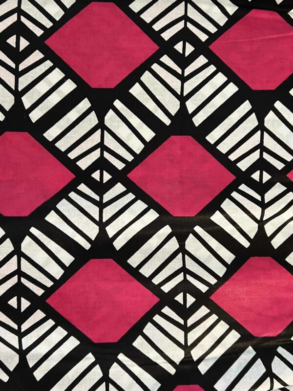 Senegalese Fabric for Pagnes or Classroom Bulletin Board  (Pink Diamonds with White/Black Pattern) (2-6 Meters)