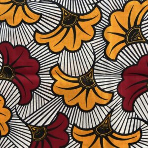 Senegalese Fabric for Pagnes or Classroom Bulletin Board (Red and Orange Ginko Pattern) (3 Meters)