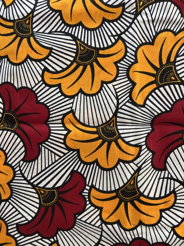 Senegalese Fabric for Pagnes or Classroom Bulletin Board (Red and Orange Ginko Pattern) (3 Meters)