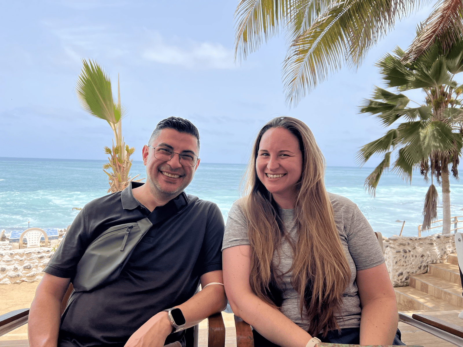 Two NJ French teachers smiling along the coast of Dakar, Senegal