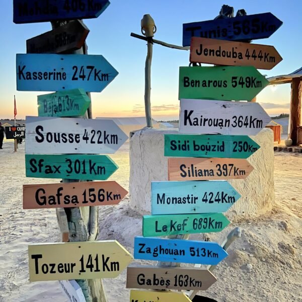 Villages and cities on a sign