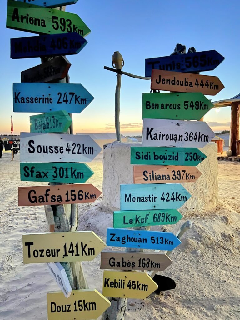 Villages and cities on a sign