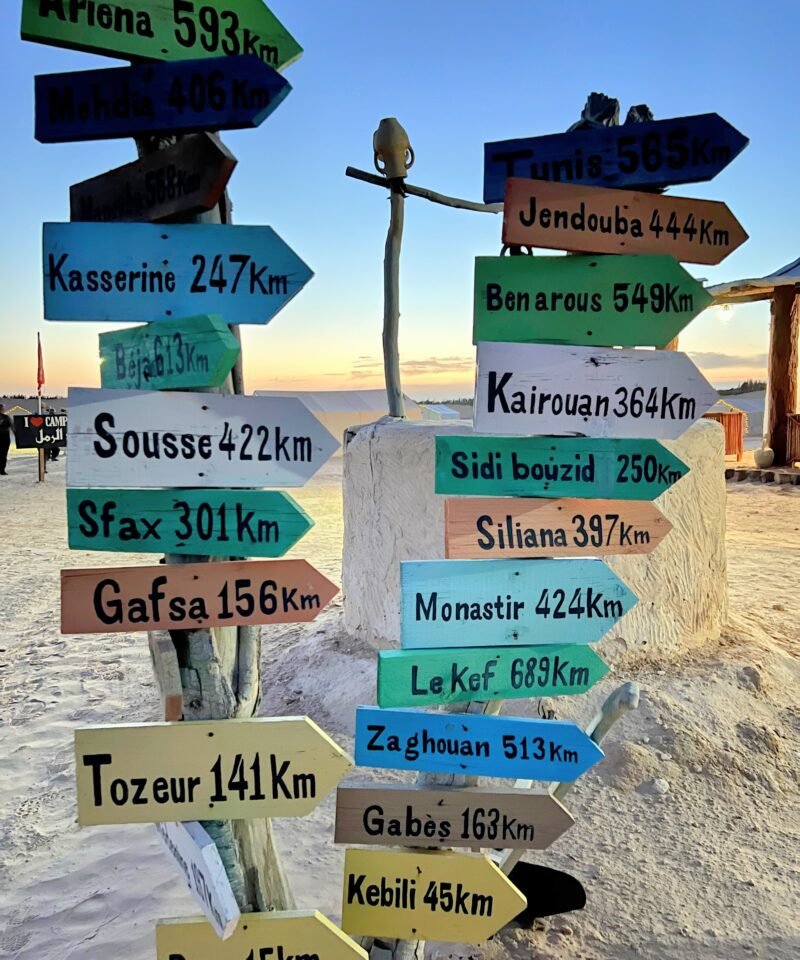 Villages and cities on a sign
