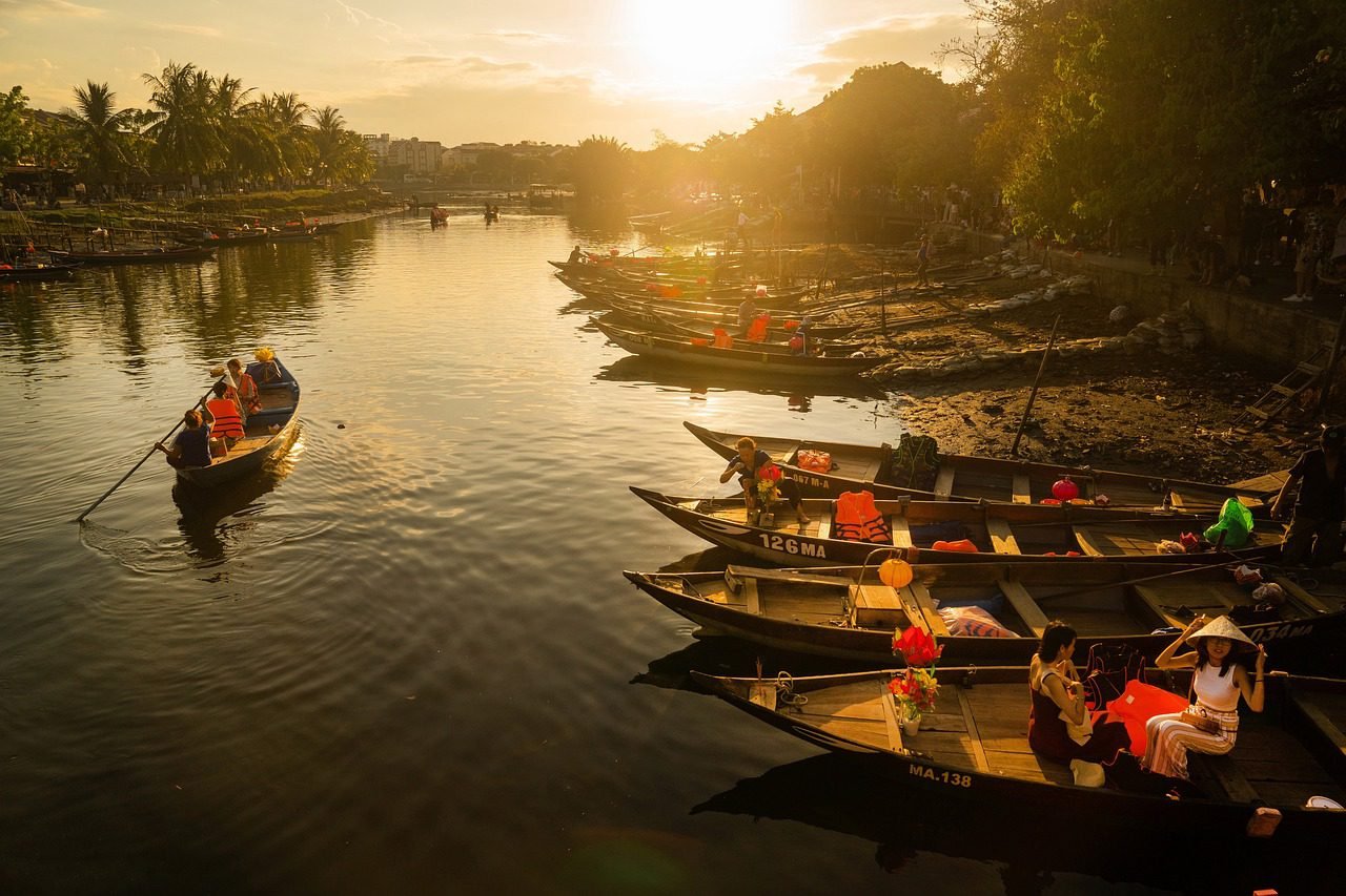Sunset on river in Vietnam